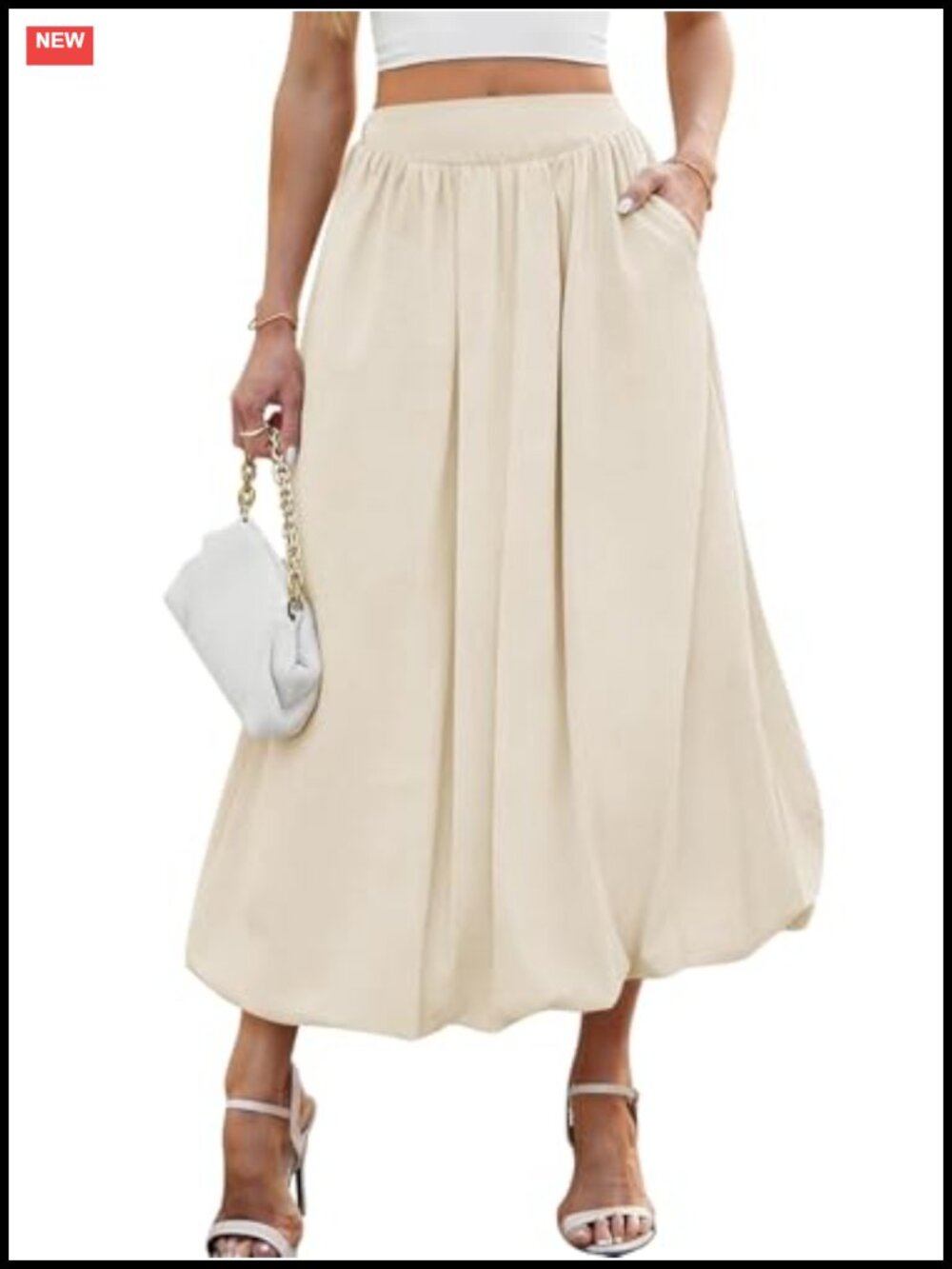 Bubble Maxi Skirt Elastic Waist Pockets A-Line Y2K Summer Long Skirt